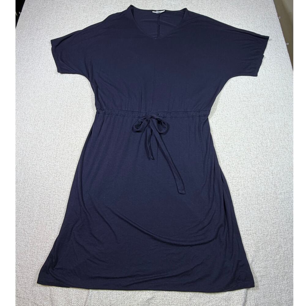 Coldwater Creek Women XL Blue V Neck Cinch Waist Knee  Casual Coastal Dress